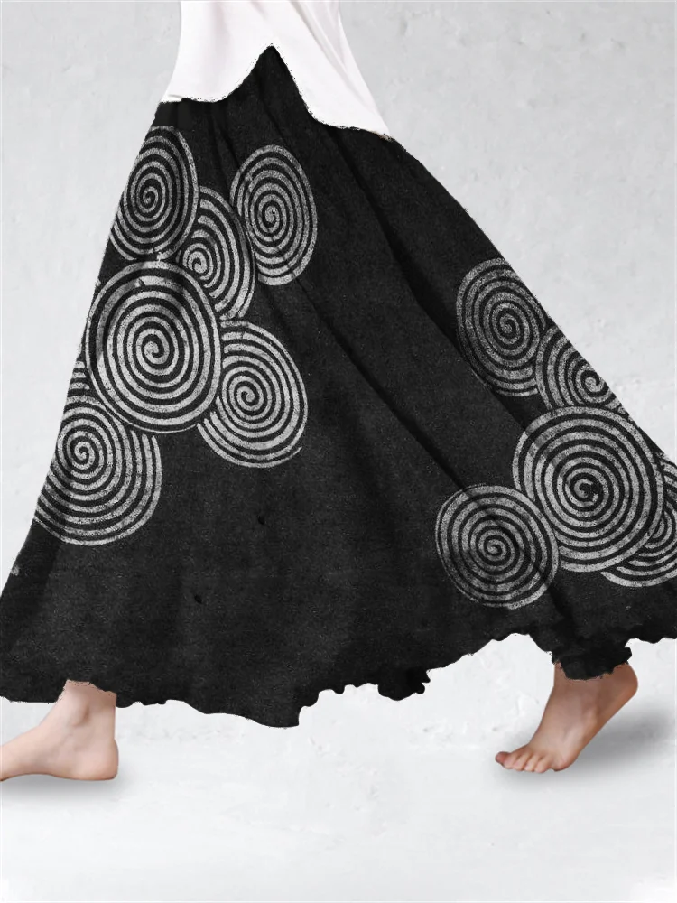Sea Waves Ripples Lino Art Linen Blend Flowy Wide Skirt