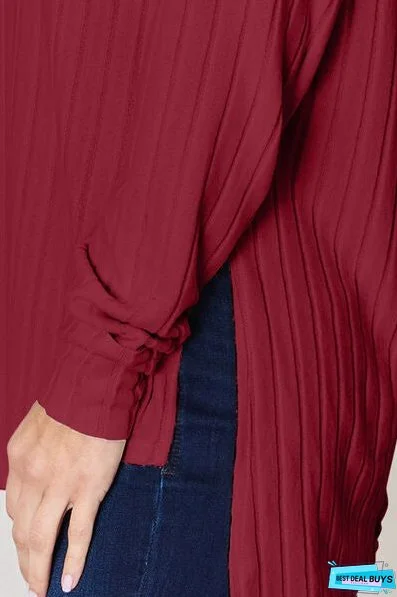 Basic Bae Full Size Ribbed Round Neck Slit T-Shirt