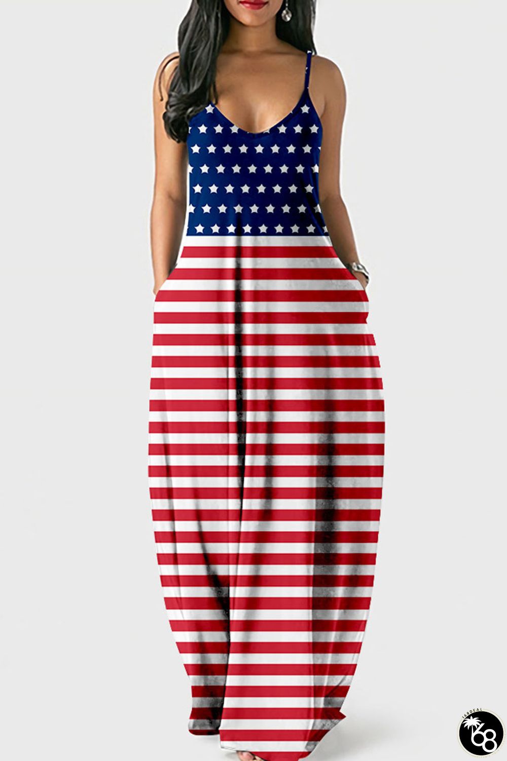 Red Stripe Sexy Striped Print Patchwork Spaghetti Strap Sling Dress Dresses | 168DEAL
