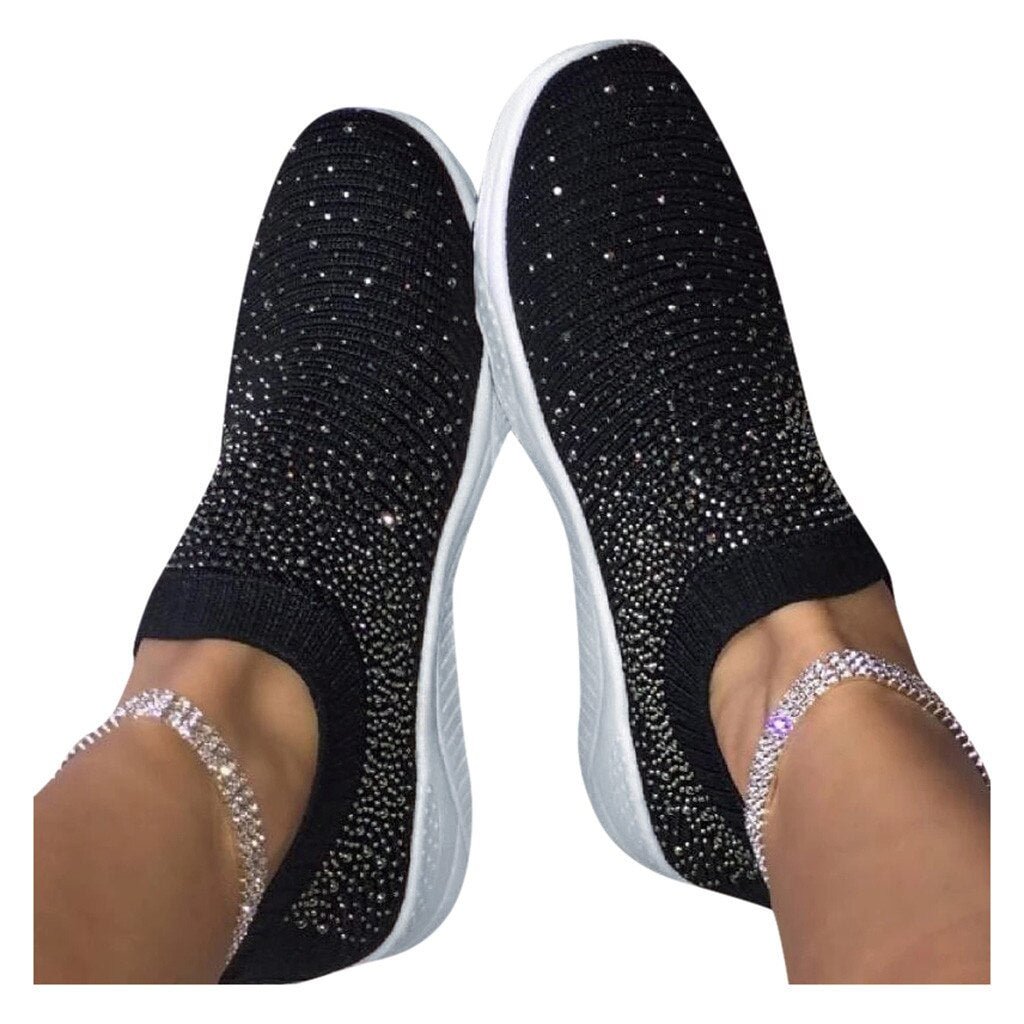 Fashion Bling Sneakers Women Sock Shoes Winter Sneakers For Woman Casual Shoes Ladies Slip On Flats Shoes Female Vulcanize Shoes