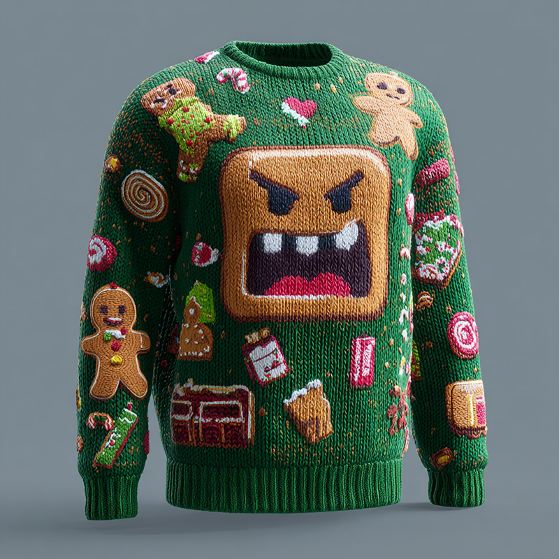 Men's Christmas Ugly Angry Santa Pattern Art Knit Pullover Sweater elevenforest