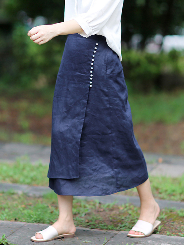 Irregular A-Line Retro Linen Half Skirt