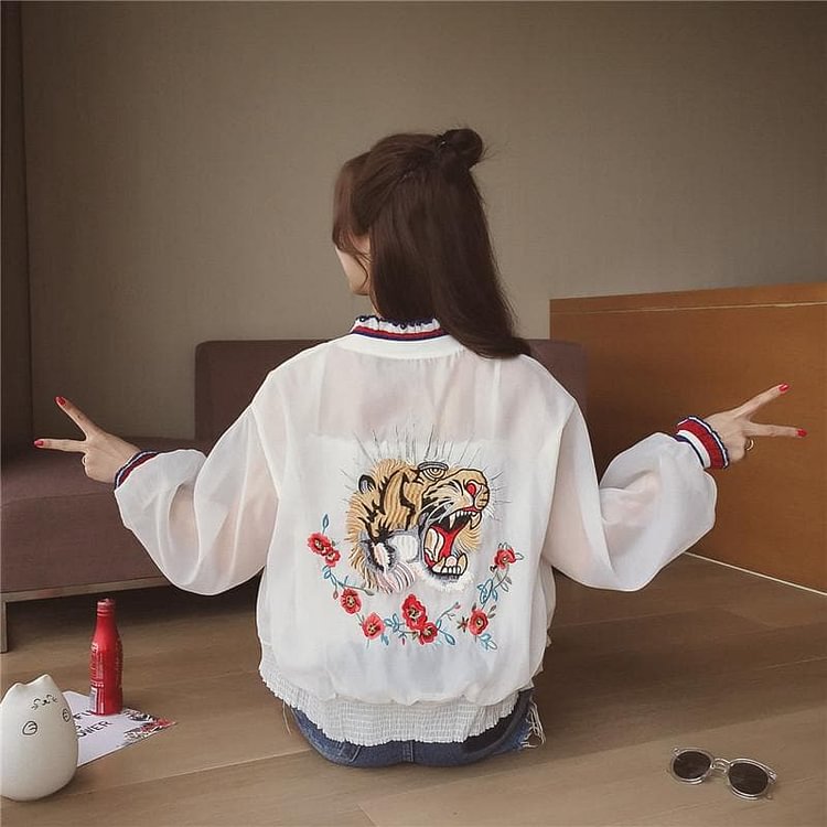 Pink/White/Black Kawaii Embroidery Tulle Jacket SP179712