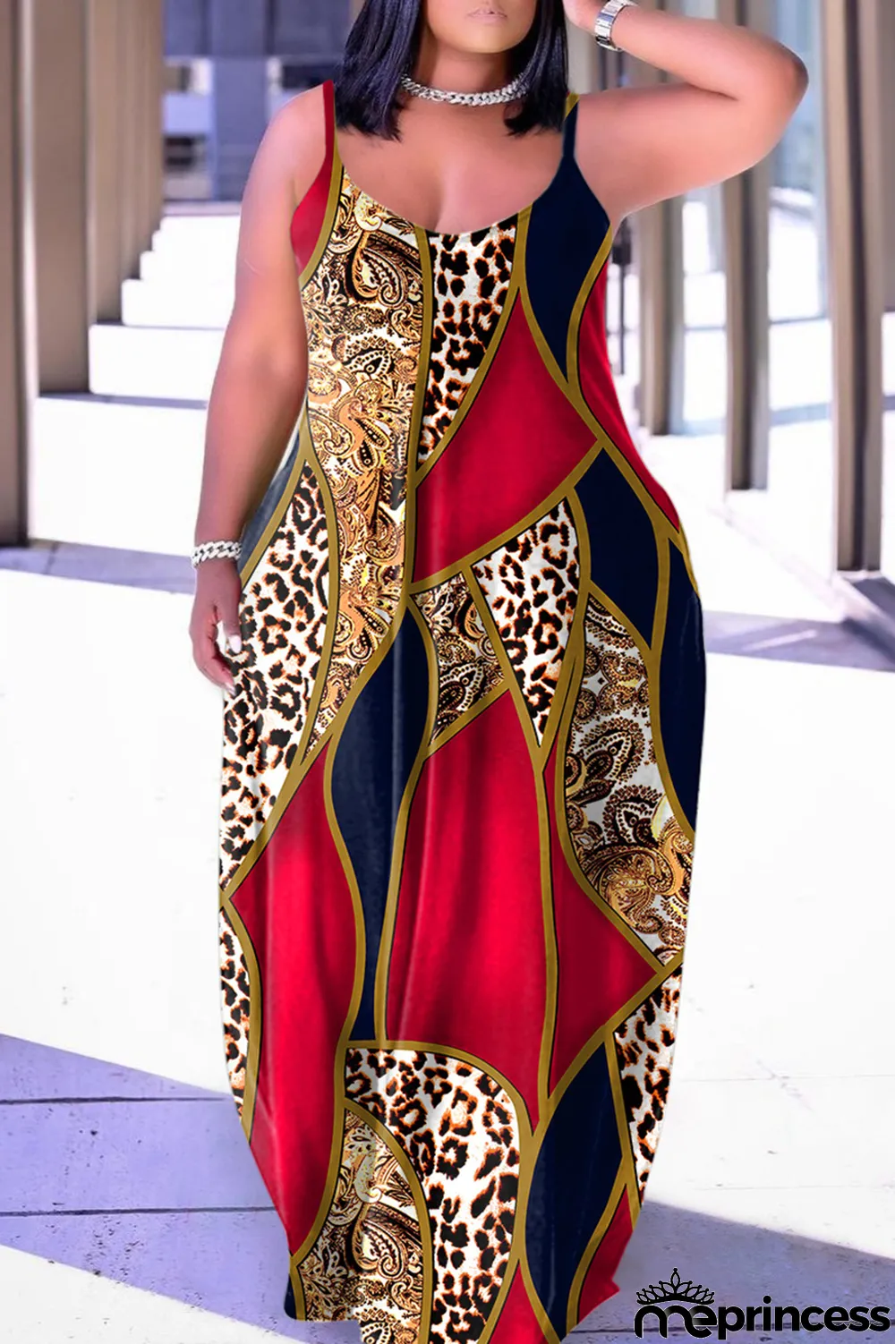 Yellow Sexy Casual Print Backless Spaghetti Strap Long Dress Dresses