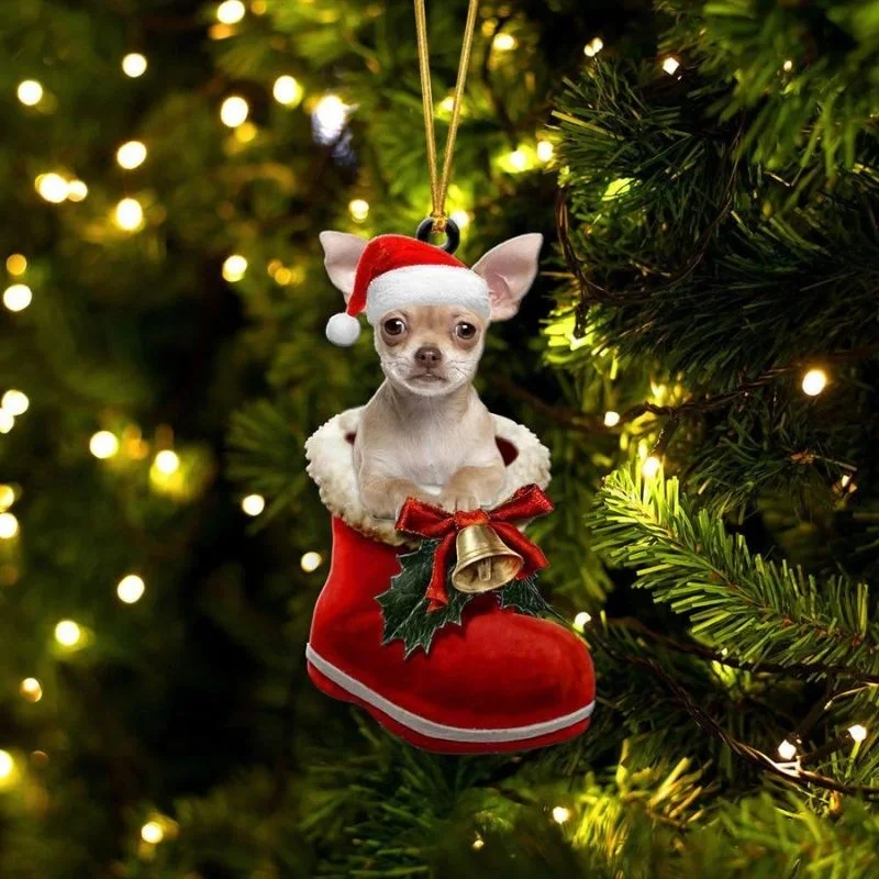VigorDaily Chihuahua In Santa Boot Christmas Hanging Ornament SB084