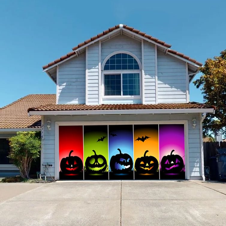 7' x 16' Halloween Colorful Jack Lantern Garage Door Mural