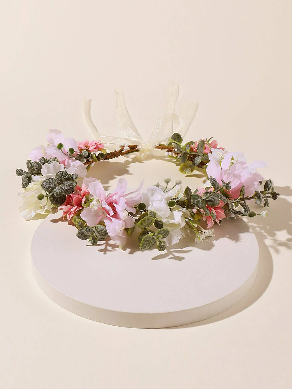 Bridal Flower Crown - Light Pink Jasminum & Peach Pink Daisy