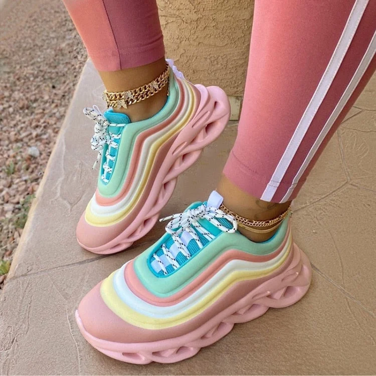 Large Size Sneakers Hot Sale, 2020 Autumn and Winter New Color Matching Platform Lace-up Women's Casual Shoes Zapatillas Mujer