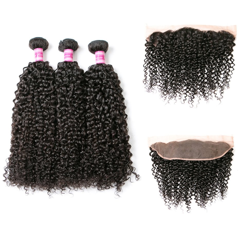 Vallbest Virgin Hair Kinky Curly Hair 3 Bundles With Lace Frontal US Mall Lifes