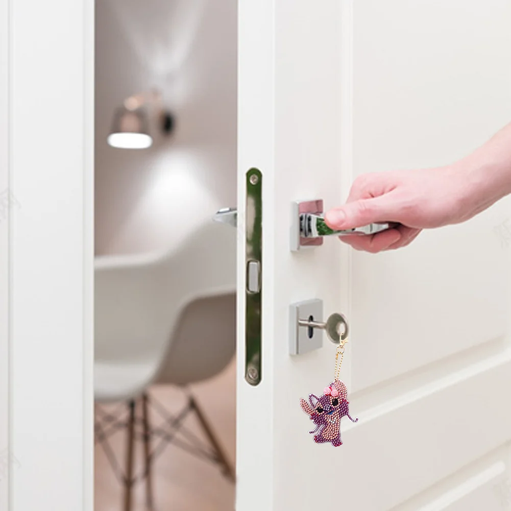 4pcs Mosaic Stitch Diamond Painting Keychain 5D DIY Rhinestone Keyring Kit(Double Sided)