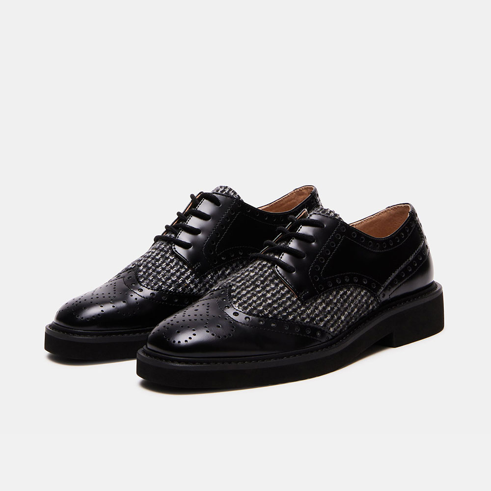 Black Round Toe Block Heel Lace Up Oxford Pumps Nicepairs