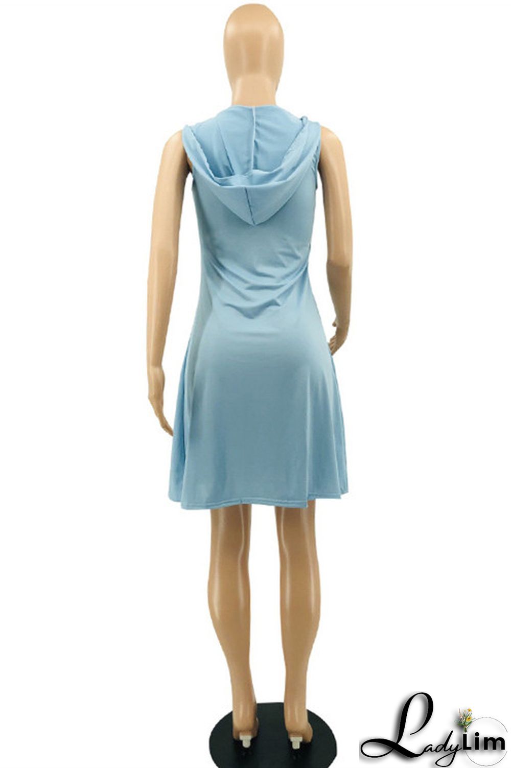 Light Blue Fashion Casual Print Basic Hooded Collar Sleeveless Dress Dresses