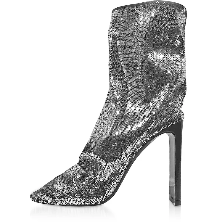 Silver Sequined Fashion Boots with Chunky Heels Vdcoo