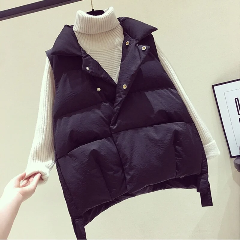 Cotton Winter Vest Women Thick Warm Coat Women's Vest Turn-down Collar Solid Coat Padded Jacket Female