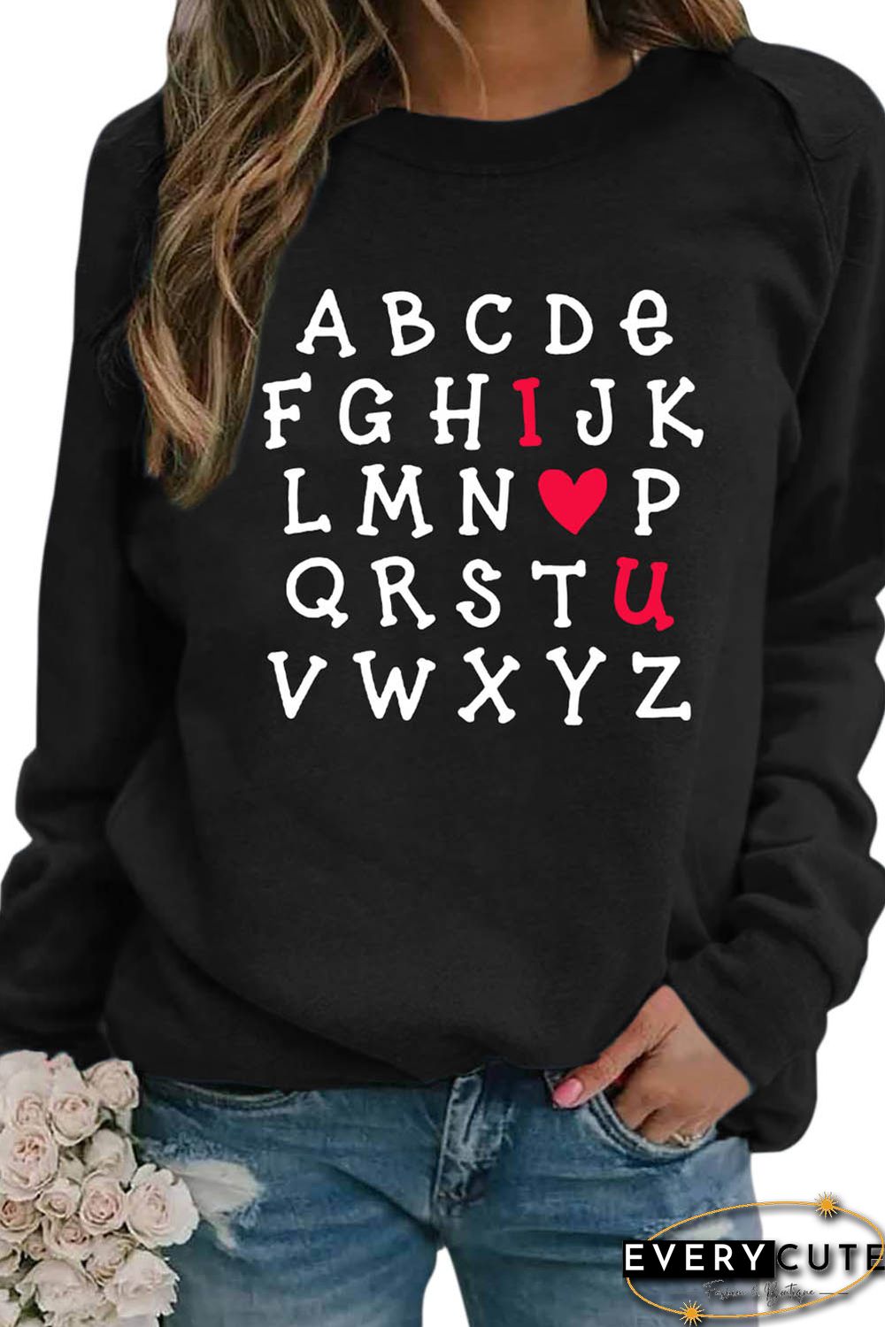 Valentine Letter Heart Print Long Sleeve Graphic Sweatshirt