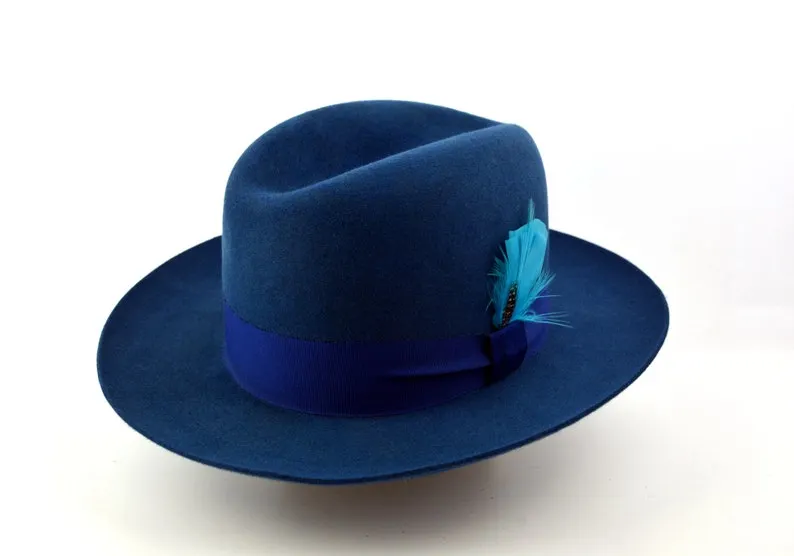 Fedora | | Indigo Blue Wide Brim Hat Men 