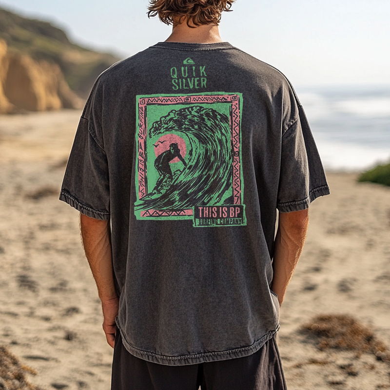 Wash Vintage Surfing Enthusiasts Graffiti Patterns T-Shirt For Men