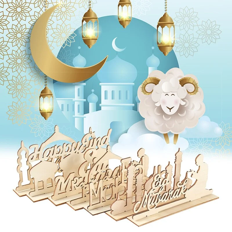Eid Mubarak Wooden Craft Ornament Home Desktop Decoration For Islam Muslim Featival Party Decor Ramadan Kareem Gifts Eid Al Adha
