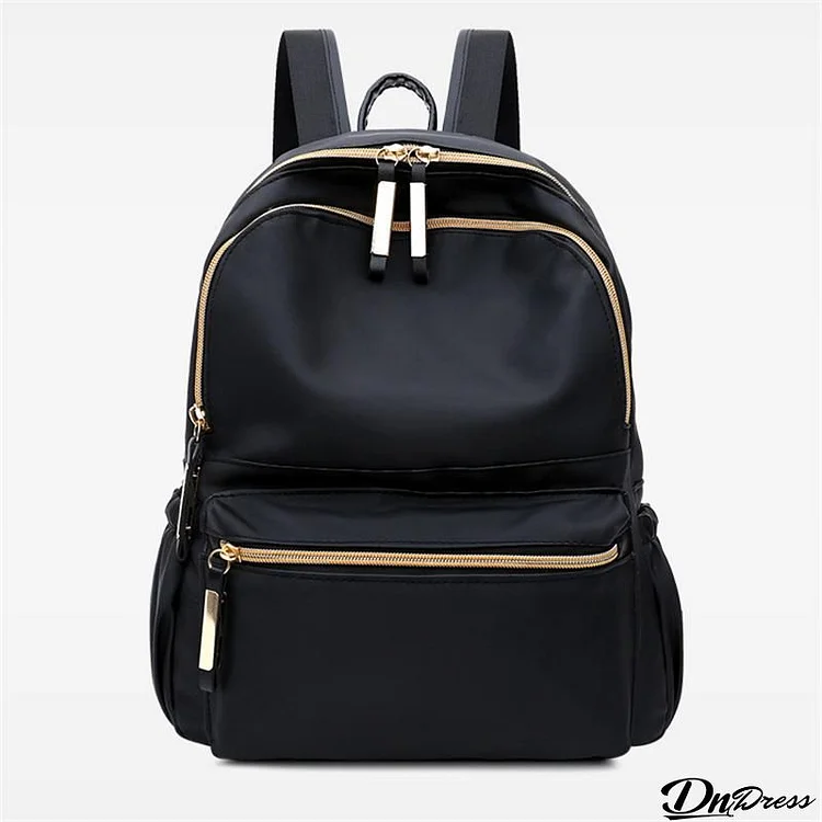 Fashionable Casual Gold-Tone Hardware Multi-Pocket Lightweight Backpack