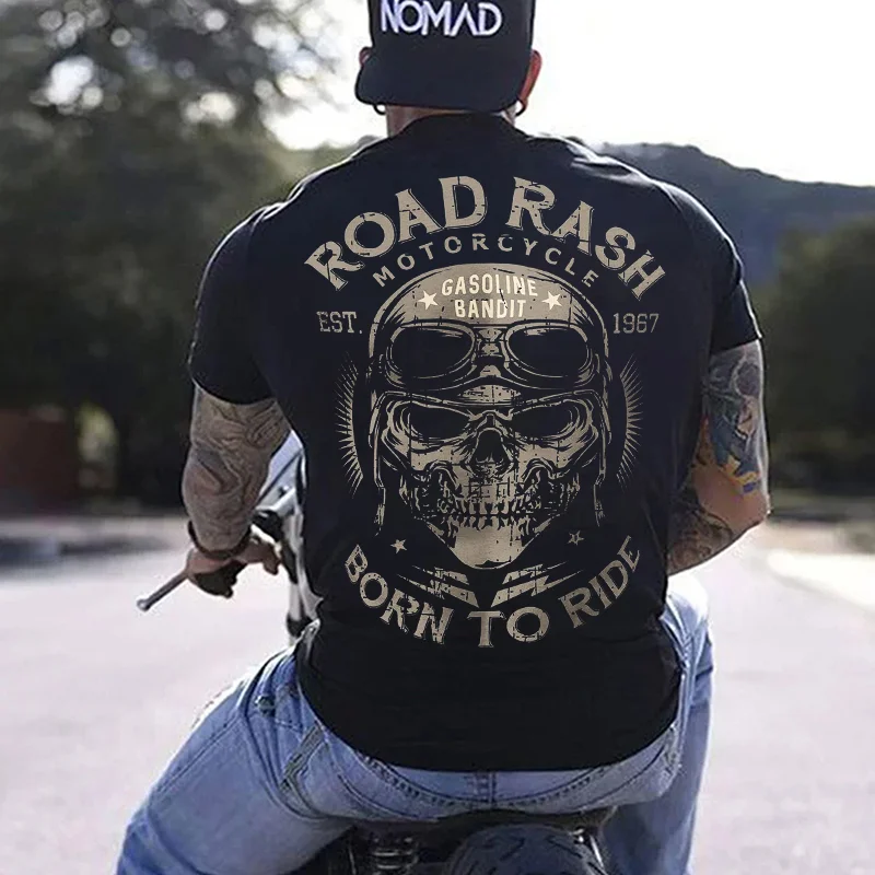 ROAD RASH Helmet Skull Print Men's T-shirt