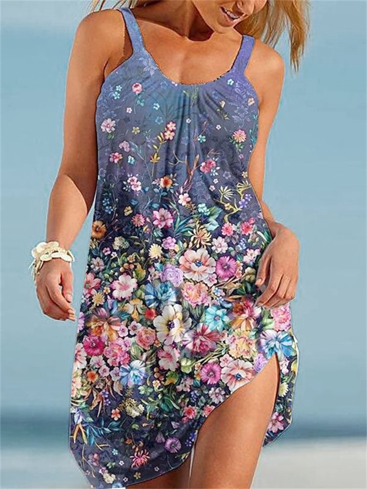 Floral Art Print Beach Mini Dress