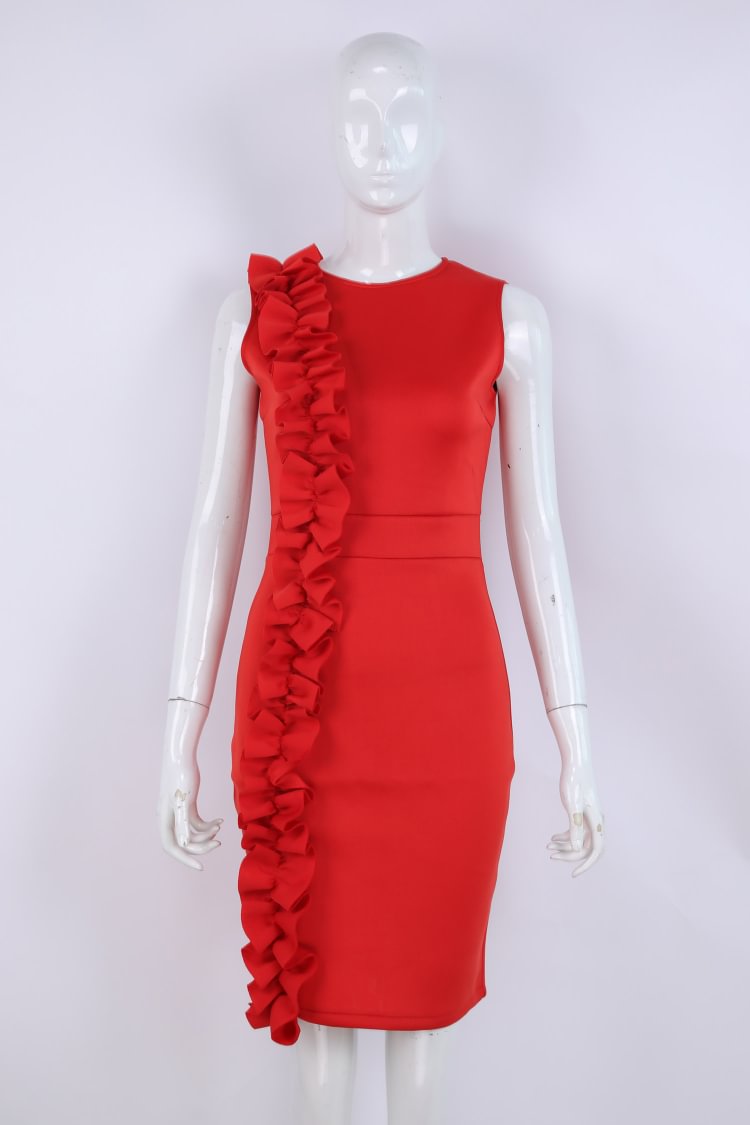 Red Space Cotton Ruffles Dress Size S