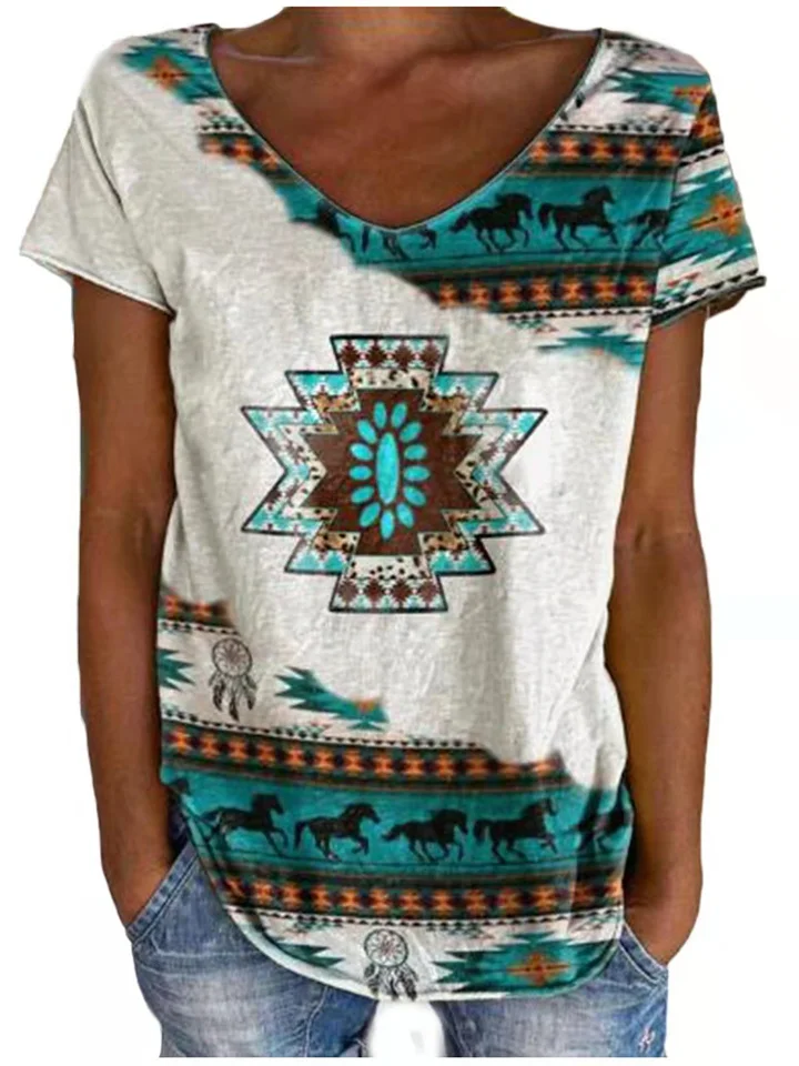 Women's Tank Top Army Green Red Blue Geometric Button Print Sleeveless Daily Weekend Ethnic V Neck Regular Geometric Painting S