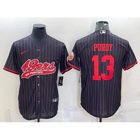 Men's San Francisco 49ers #13 Brock Purdy Black With Patch Cool Base Stitched Baseball Jersey 9OLL