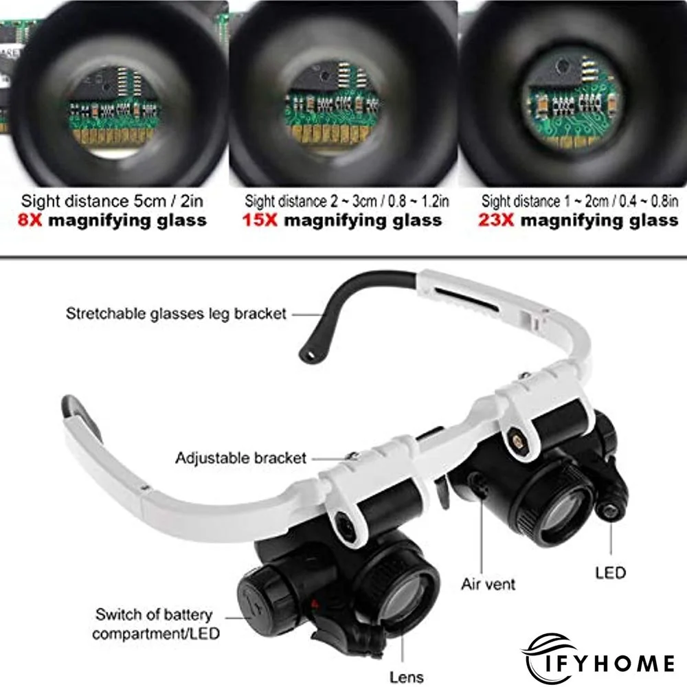Glasses Magnifier, 8X 15x 23x Head Wearing Magnifying Glass with LED Light | IFYHOME