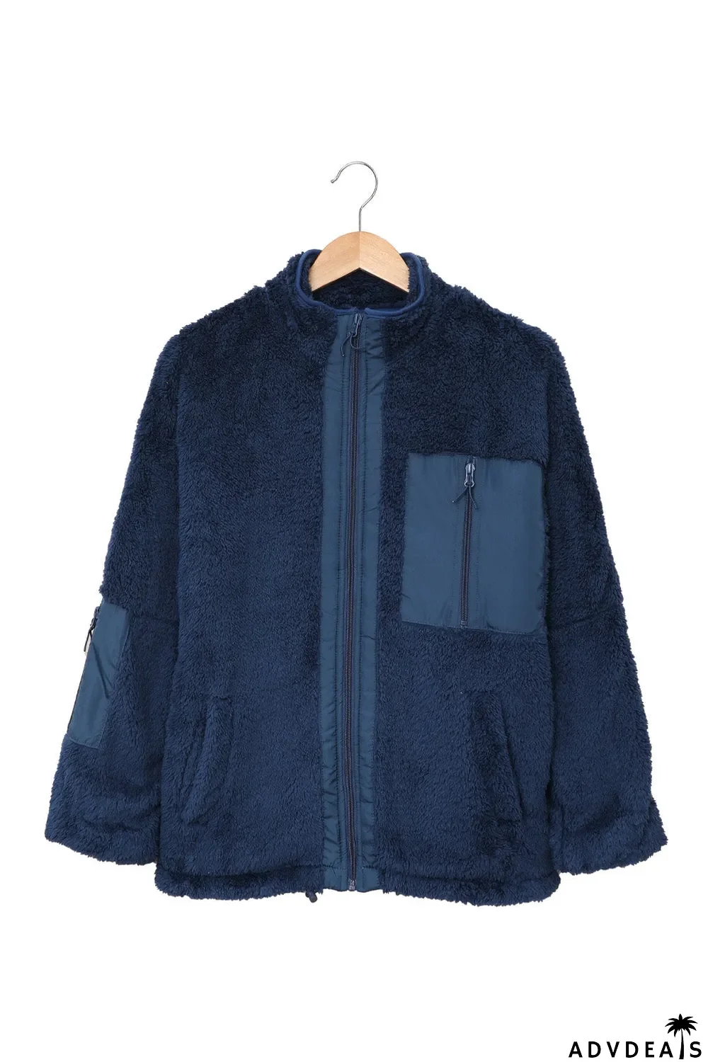 Zip Up Sherpa Coat With Pocket