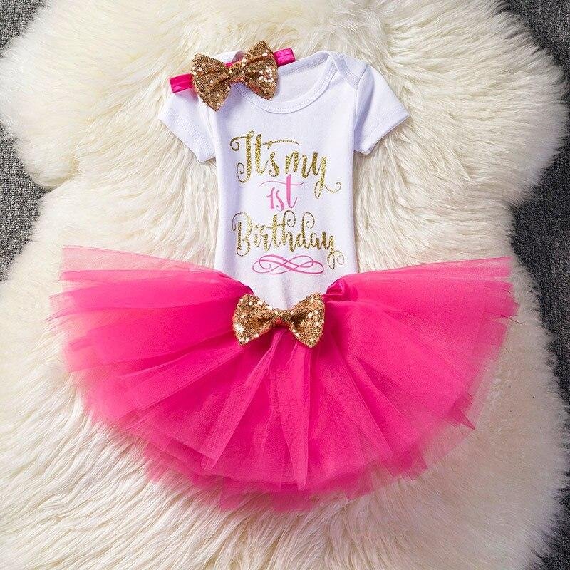 Little Girls Summer Dress Cute Newborn Baby Girl Clothes 1st Birthday Baby Bodysuit Romper+Ruffles Tutu Skirt +Headband Outfits