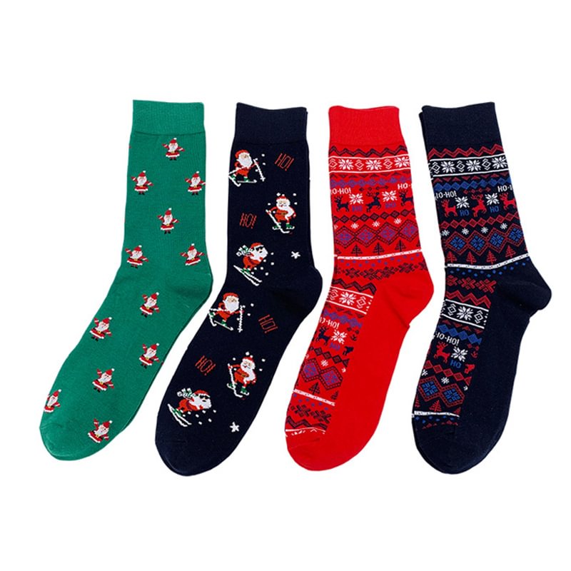 Santa Claus Elk Christmas Tree Printed Comfortable Socks - Livereid