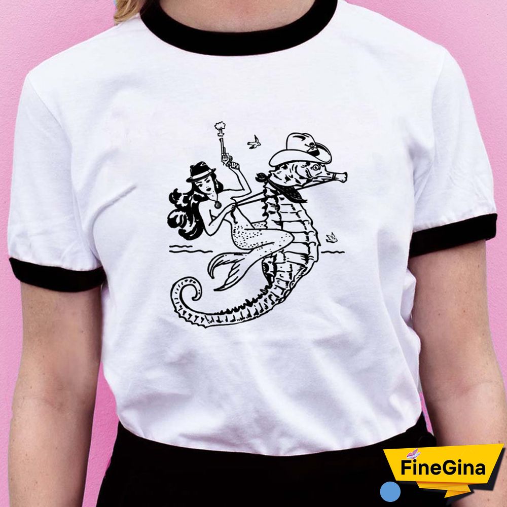 The Cowgirl Mermaid 100% Cotton T-shirt Aesthetic Sea-haw Rodeo Western Tshirt Funny Women Hipster Graphic Tee Shirt Top
