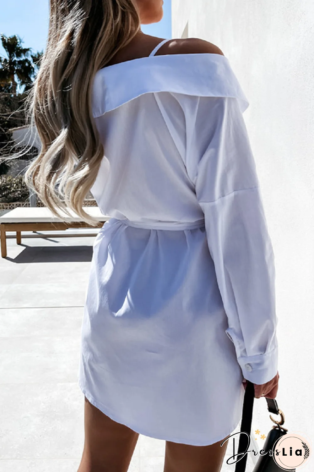 Fashion Street Solid Buckle With Belt Off The Shoulder Irregular Dress Dresses