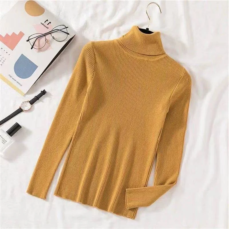 Zoki Pullovers Women Turtleneck Sweaters Fashion Spring Long Sleeve Female Jumper Autumn Korean Basic Top Soft Knitted Sweater
