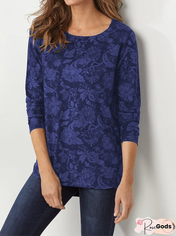 Casual Floral Round Neck Long Sleeve T-Shirt