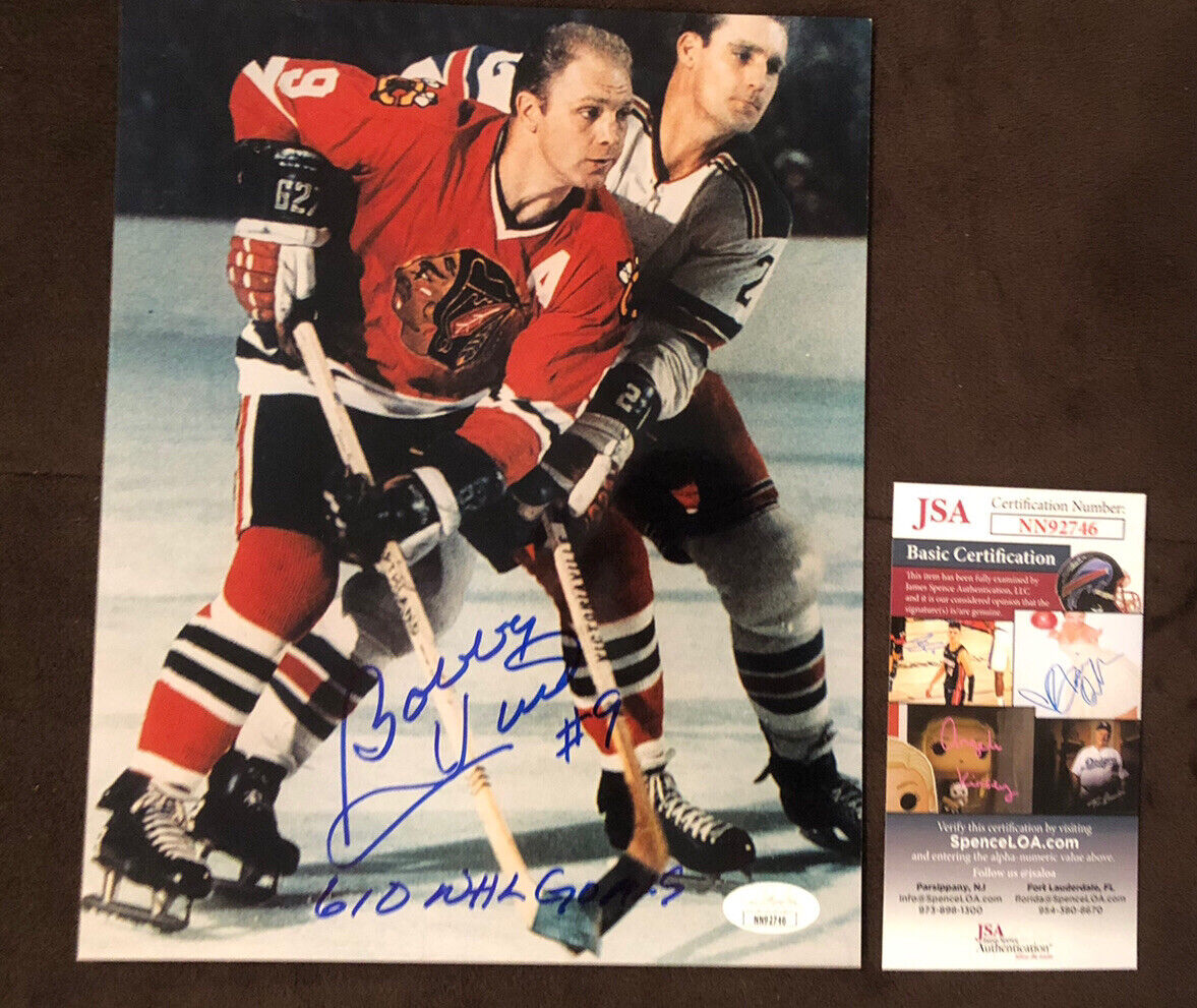 Bobby Hull Signed Autographed Chicago Black Hawks 8x10 COA JSA HOF 1983