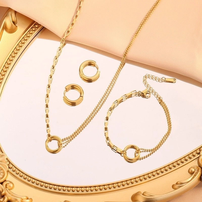 Classic Style Geometric Round 304 Stainless Steel 18K Gold Plated Chain Jewelry Set