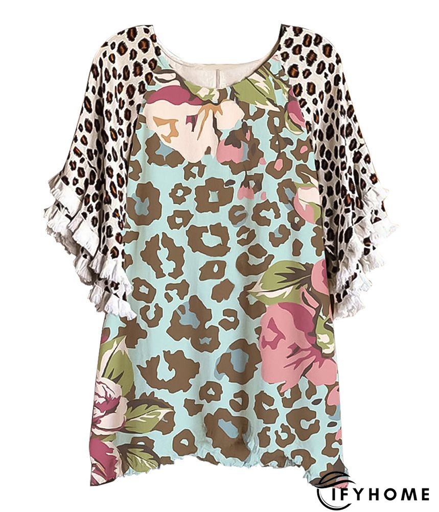 Casual Cotton-Blend 3/4 Sleeve Leopard-Print T-shirt | IFYHOME
