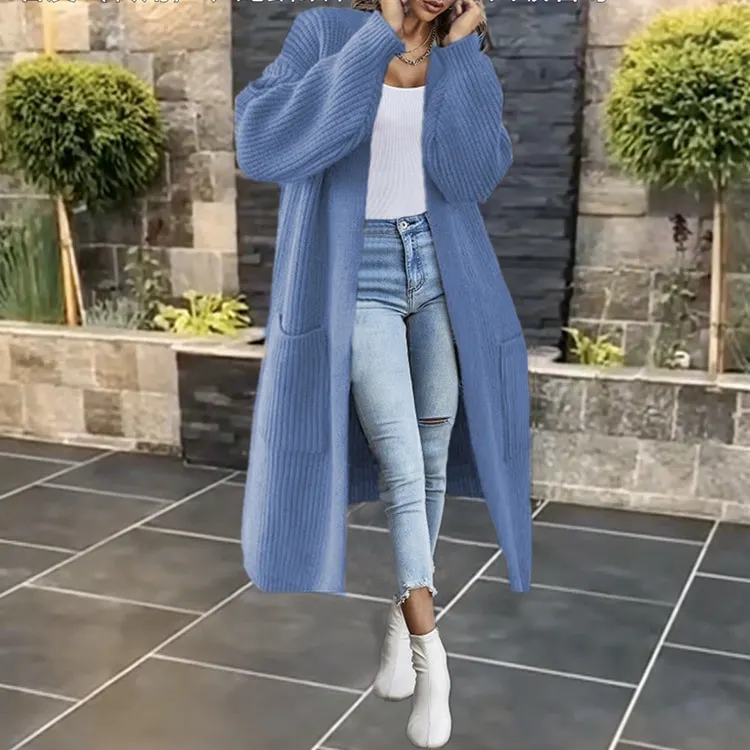 Uveng Women Long Knitted Casual Vintage Solid Color Loose Sweater Coat Fashion Basic All-Match Solid Cardigans New 2022