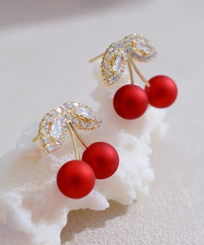 VCSHOES Red Alloy Zircon Cherry Stud Earrings