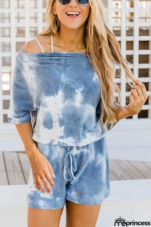 Tie Dye Short Sleeve Drawstring Short Set