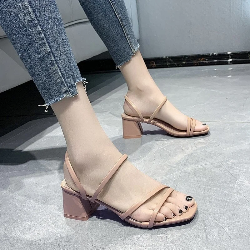 Aphixta Big Size 42 Open Toe Slides Women 5cm Square Heels 2021 New Terlik Cool Summer Or Slippers Summer Shoes Woman Mules