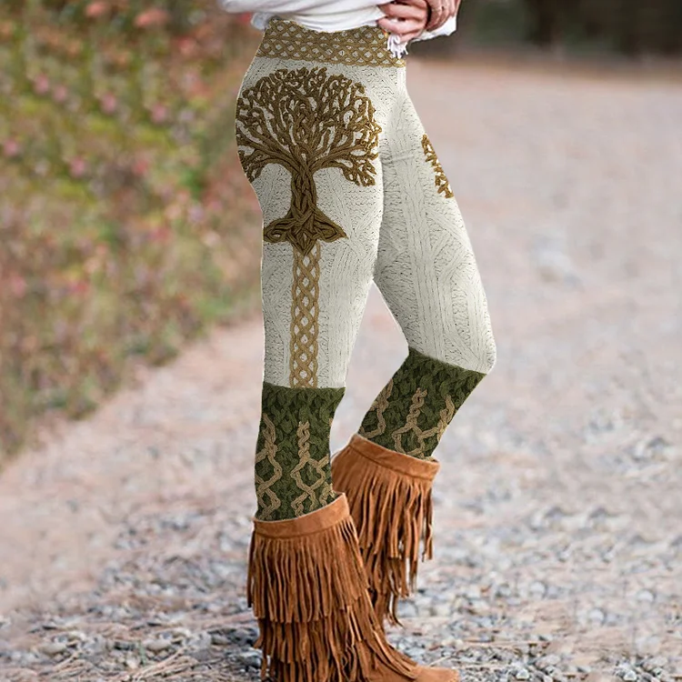 Women's Viking Tree Of Life Print Casual Leggings