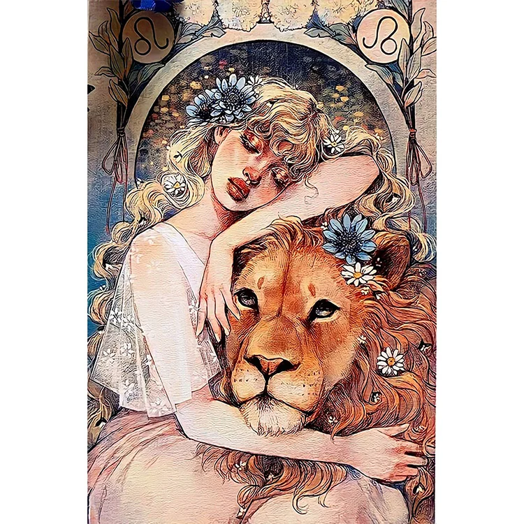 Full Round Diamond Painting - Girl And Lion 40*60CM