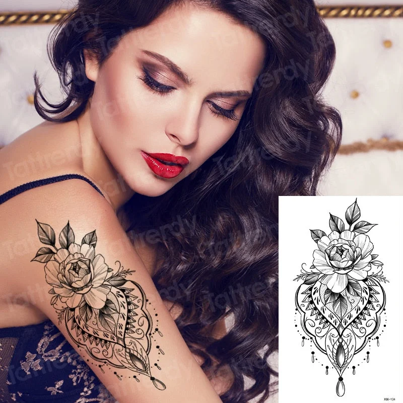 temporary fashion tattoos rose flower leaves sexy girl model tattoos for women temporary tattoo sticker roses body art tatoo