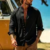 Men's Linen Long Sleeve Button Down Shirt Summer Casual Beachwear Lightweight Breathable White Collar Top by Inlyline