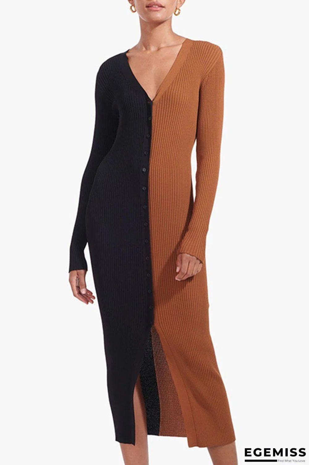 Black Brown Casual Solid Patchwork Buckle V Neck Straight Dresses | EGEMISS