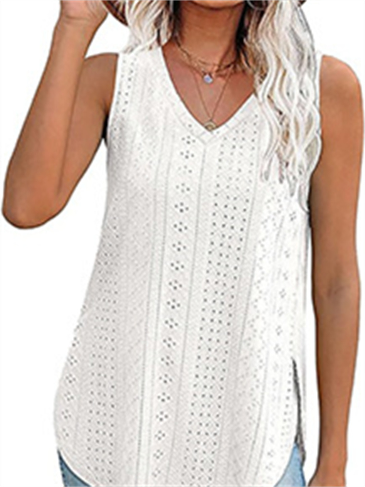 Women's Temperament Commuter Solid Color Pullover V-neck Open T-shirt Hollow Loose Open Undershirt Female