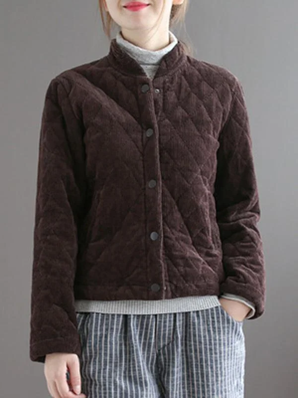 Retro Corduroy Stand-Neck Thickening Short Outwear